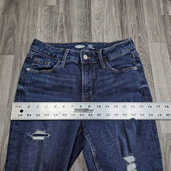 Old Navy Jeans Womens 4 Blue Rockstar Super Skinny High Rise Distressed Raw Hem - Picture 8 of 11